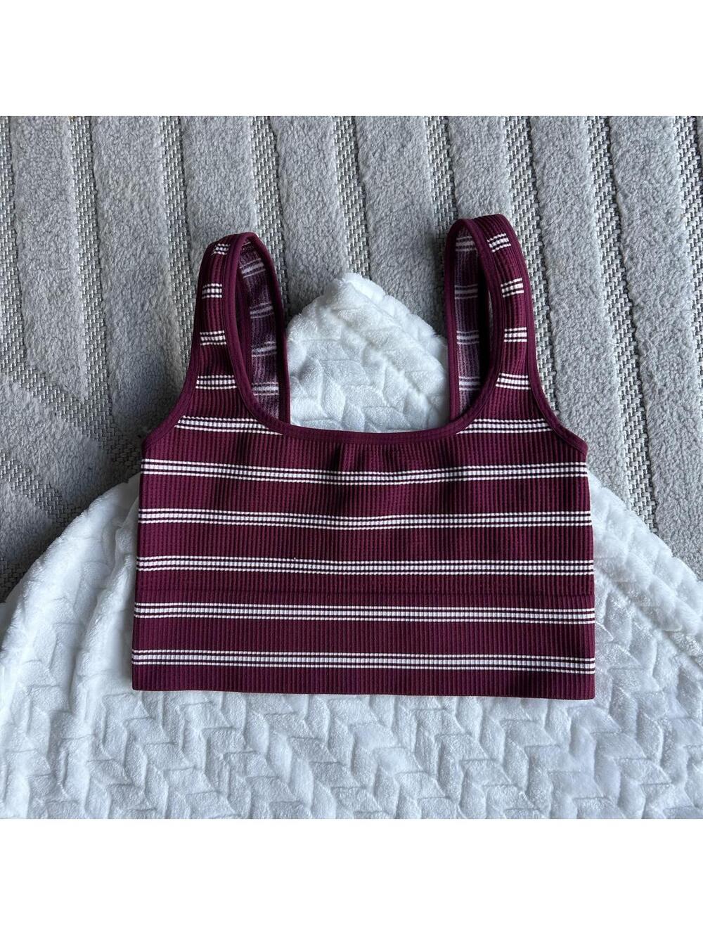 No Boundaries burgundy and white striped ribbed crop top #stripes #ribbed